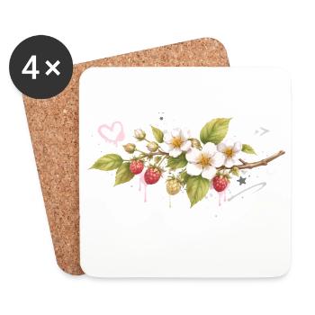 Himbeerzweig mit Blüten Graffiti Stil   - Untersetzer (4er-Set) - Weiß - Vorne