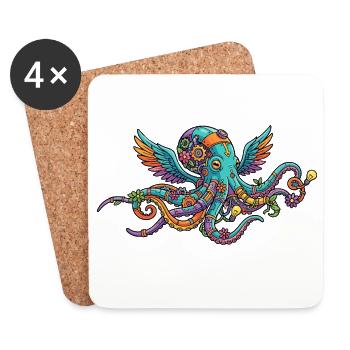 Bunter Steampunk Octopus mit Flügeln Fantasiewesen - Untersetzer (4er-Set) - Weiß - Vorne