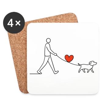 Promenade de cœur Chien Amour Cœur Amour Amour animal - Dessous de verre (lot de 4) - blanc - Devant