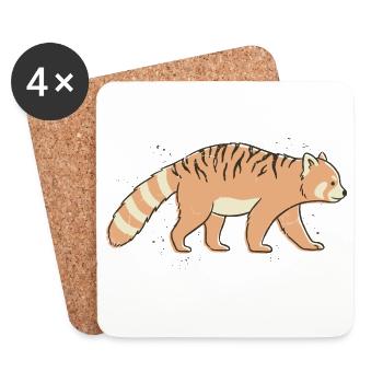Panda Roux à Rayures Tigre - Dessous de verre (lot de 4) - blanc - Devant