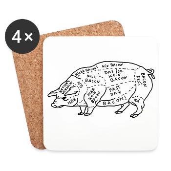 Schwein Fleisch Bacon Lustige Witzige Karte - Untersetzer (4er-Set) - Weiß - Vorne