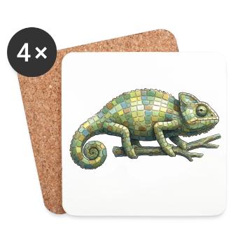 Chamäleon Mosaik - Geometrisch für Reptilienfans - Untersetzer (4er-Set) - Weiß - Vorne