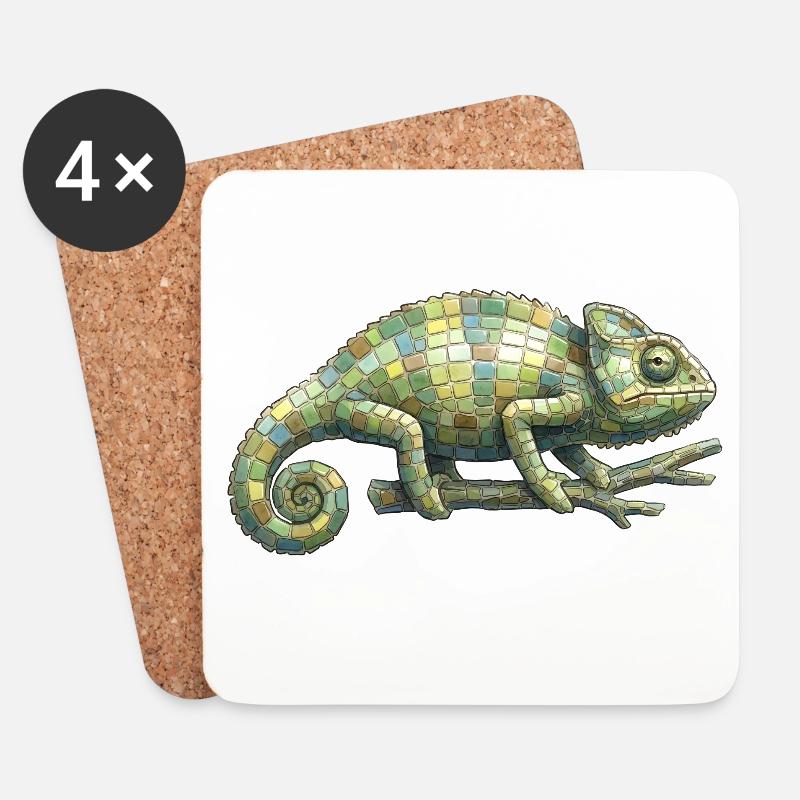 Chamäleon Mosaik - Geometrisch für Reptilienfans - Untersetzer (4er-Set) - Weiß