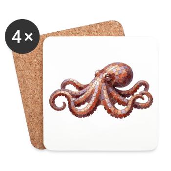 Octopus Mosaic - Artistic Sea Design - Coasters (set of 4) - white - Front