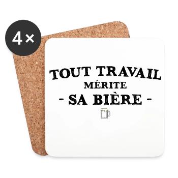 Tout Travail Merite Sa Biere T-Shirt Cadeau Humour - Dessous de verre (lot de 4) - blanc - Devant