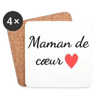 Maman de Coeur - Dessous de verre (lot de 4) - blanc - Devant