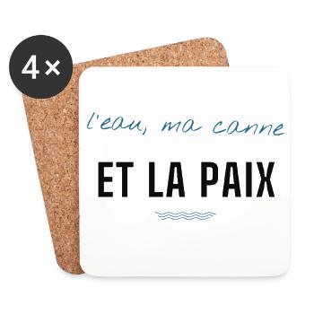 Eau et Paix: Script Bleu et Lettrage Noir - Dessous de verre (lot de 4) - blanc - Devant