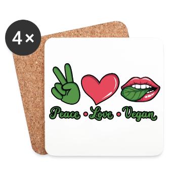 T-shirt graphique végan Peace Love - Dessous de verre (lot de 4) - blanc - Devant