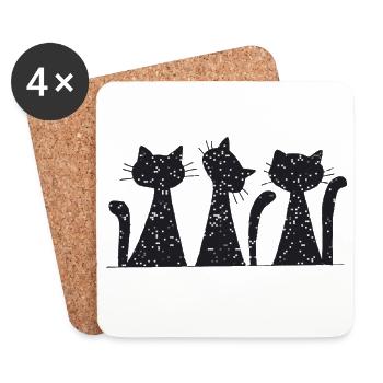 Silhouettes de chats nocturnes sous la pluie d’étoiles - Dessous de verre (lot de 4) - blanc - Devant