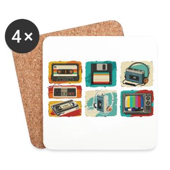 Rétro Tech Pop : cassette et TV des années 80 - Dessous de verre (lot de 4) - blanc - Devant