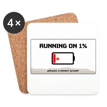 Running on 1% Shirt – Funny Battery - Coasters (set of 4) - white - Front