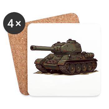 T-34 Cartoon Tank Illustration RCCX - Coasters (set of 4) - white - Front