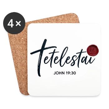 Tetelestai - Jean 19:30 - Croix de calligraphie - Dessous de verre (lot de 4) - blanc - Devant