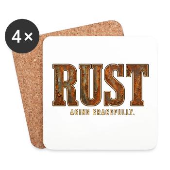 ROST – Anmutig altern | Ein lustiges Wortspiel mit starz - Untersetzer (4er-Set) - Weiß - Vorne