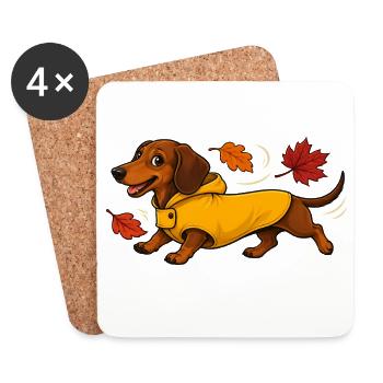Herbst Dackel in Gelber Regenjacke - Untersetzer (4er-Set) - Weiß - Vorne
