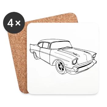 Amerikanischer Oldtimer (Schwarz) - Untersetzer (4er-Set) - Weiß - Vorne