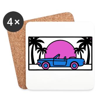 Cabrio Palmen Sunset Grafik - Untersetzer (4er-Set) - Weiß - Vorne