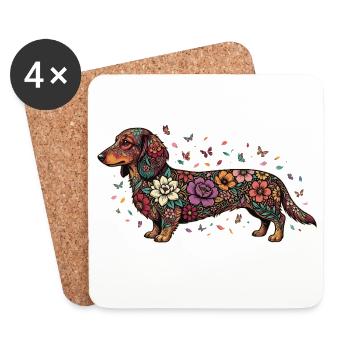 Dachshund Floral Pattern - Coasters (set of 4) - white - Front