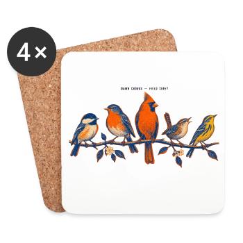 Oiseaux sur une branche – un motif coloré de la nature - Dessous de verre (lot de 4) - blanc - Devant