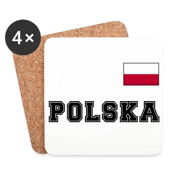 Polen Trikot Look – POLSKA mit Fahne bzw. Flagge - Untersetzer (4er-Set) - Weiß - Vorne