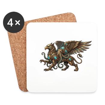 Steampunk bird of prey with turquoise runes - Coasters (set of 4) - white - Front