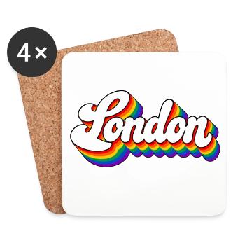 London - Regenbogen Schrift - GB - Great Britain - Untersetzer (4er-Set) - Weiß - Vorne