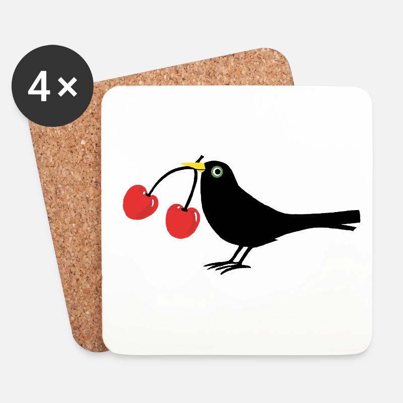 Krähe mit Kirschen - Untersetzer (4er-Set) - Weiß