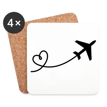 Flyer avion avec coeur en noir - Dessous de verre (lot de 4) - blanc - Devant