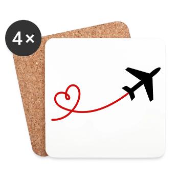 Aviateur d'avion avec coeur en rouge noir - Dessous de verre (lot de 4) - blanc - Devant