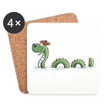 Nessie Seeungeheuer In Schottland - Comic - Fun - Untersetzer (4er-Set) - Weiß - Vorne