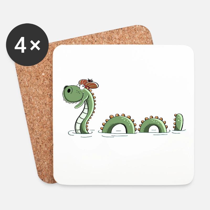 Nessie Seeungeheuer In Schottland - Comic - Fun - Untersetzer (4er-Set) - Weiß