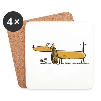 Lustiger Dackel - Dachshund - Teckel - Comic - Untersetzer (4er-Set) - Weiß - Vorne