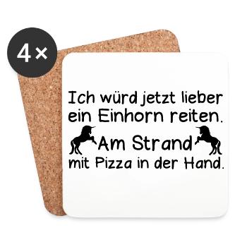 Einhorn Strand Pizza Reiten lustig Spruch Geschenk - Untersetzer (4er-Set) - Weiß - Vorne