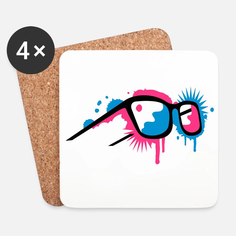 3D Brille im Graffiti Stil - Untersetzer (4er-Set) - Weiß