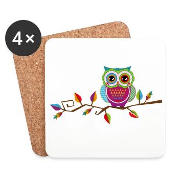 Owl sitting on a branch - Coasters (set of 4) - white - Front