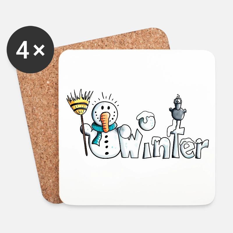 Happy Winter - Untersetzer (4er-Set) - Weiß