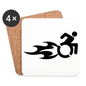 Utilisateur d’un fauteuil roulant avec des flammes # - Dessous de verre (lot de 4) - blanc - Devant