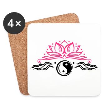 Large lotus flower with yin and yang symbol. - Coasters (set of 4) - white - Front