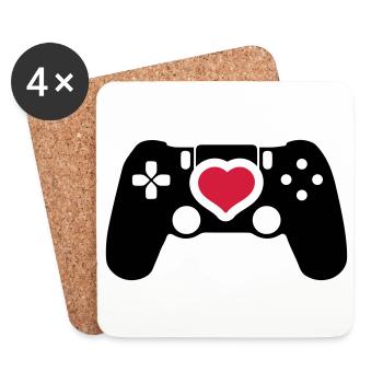 amour coeur contrôleur gamer - Dessous de verre (lot de 4) - blanc - Devant