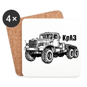 Silhouette KrAZ cyrillique camionneur soviétique - Dessous de verre (lot de 4) - blanc - Devant