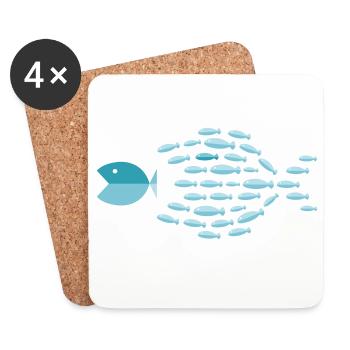Blue School Silhouette - kleine Fische fressen große Fische - Untersetzer (4er-Set) - Weiß - Vorne