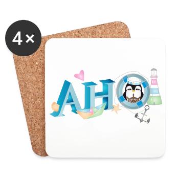 Sailor's greeting lettering Ahoi with penguin sailor - Coasters (set of 4) - white - Front