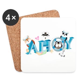 cute animals with English sailor greeting Ahoy - Coasters (set of 4) - white - Front