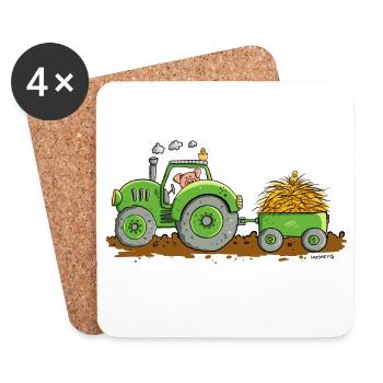 Pig drives tractor with trailer farm - Coasters (set of 4) - white - Front