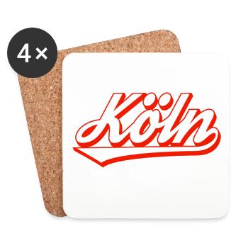 Design de lettrage en cologne avec contour rouge - Dessous de verre (lot de 4) - blanc - Devant