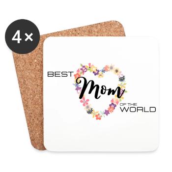 Best Mom of the World Blumen Herz - Untersetzer (4er-Set) - Weiß - Vorne