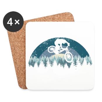 Saut VTT de nuit en forêt - Dessous de verre (lot de 4) - blanc - Devant
