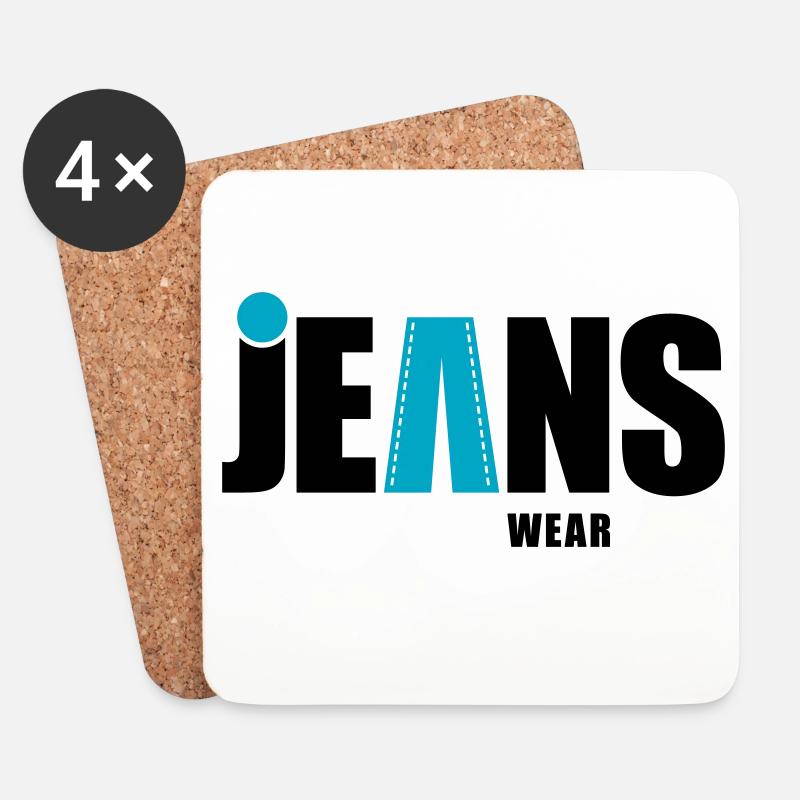 Porter en jean avec un point - Dessous de verre (lot de 4) - blanc