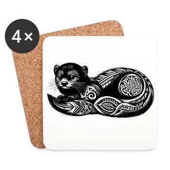 Hermine tribal avec triskel - Dessous de verre (lot de 4) - blanc - Devant