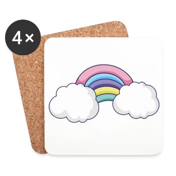 Arc nuage arc-en-ciel pastel - Dessous de verre (lot de 4) - blanc - Devant